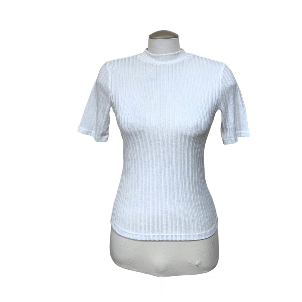 H&M Women’s White High Neck Short Sleeves Ribbed Sweater Size Small - Picture 1 of 10